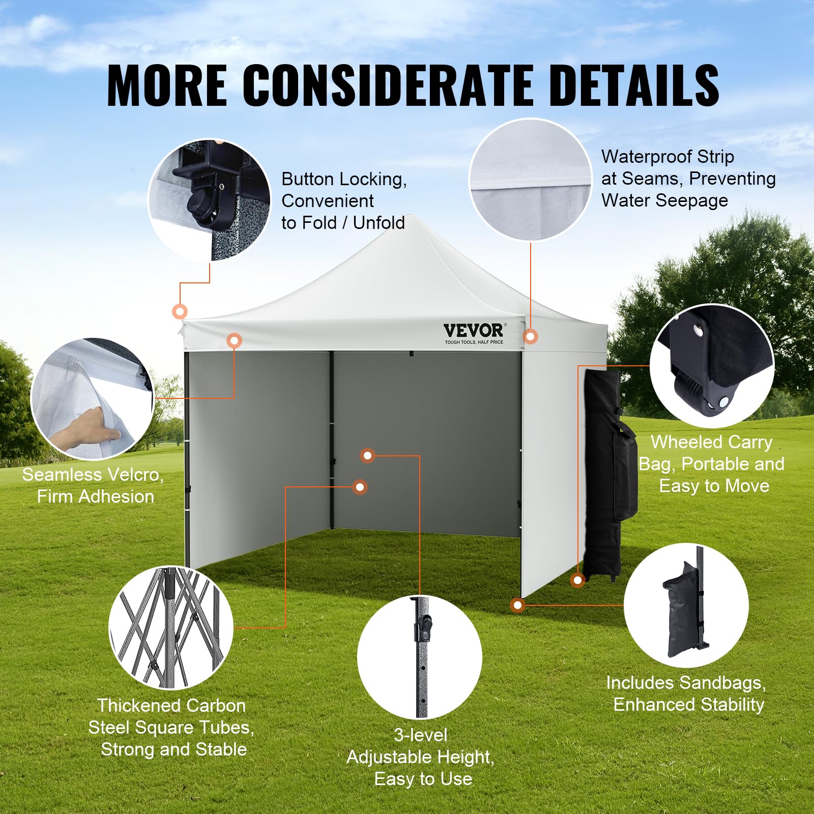 VEVOR Tonnelle Pop-up 304,8x304,8 cm Tente Tonnelle Jardin Parois Latérales Amovibles Sac à Roulettes Résistant aux UV Imperméable Tente Gazebo Portable pour Plein Air, Terrasse, Jardin, Fête, Camping