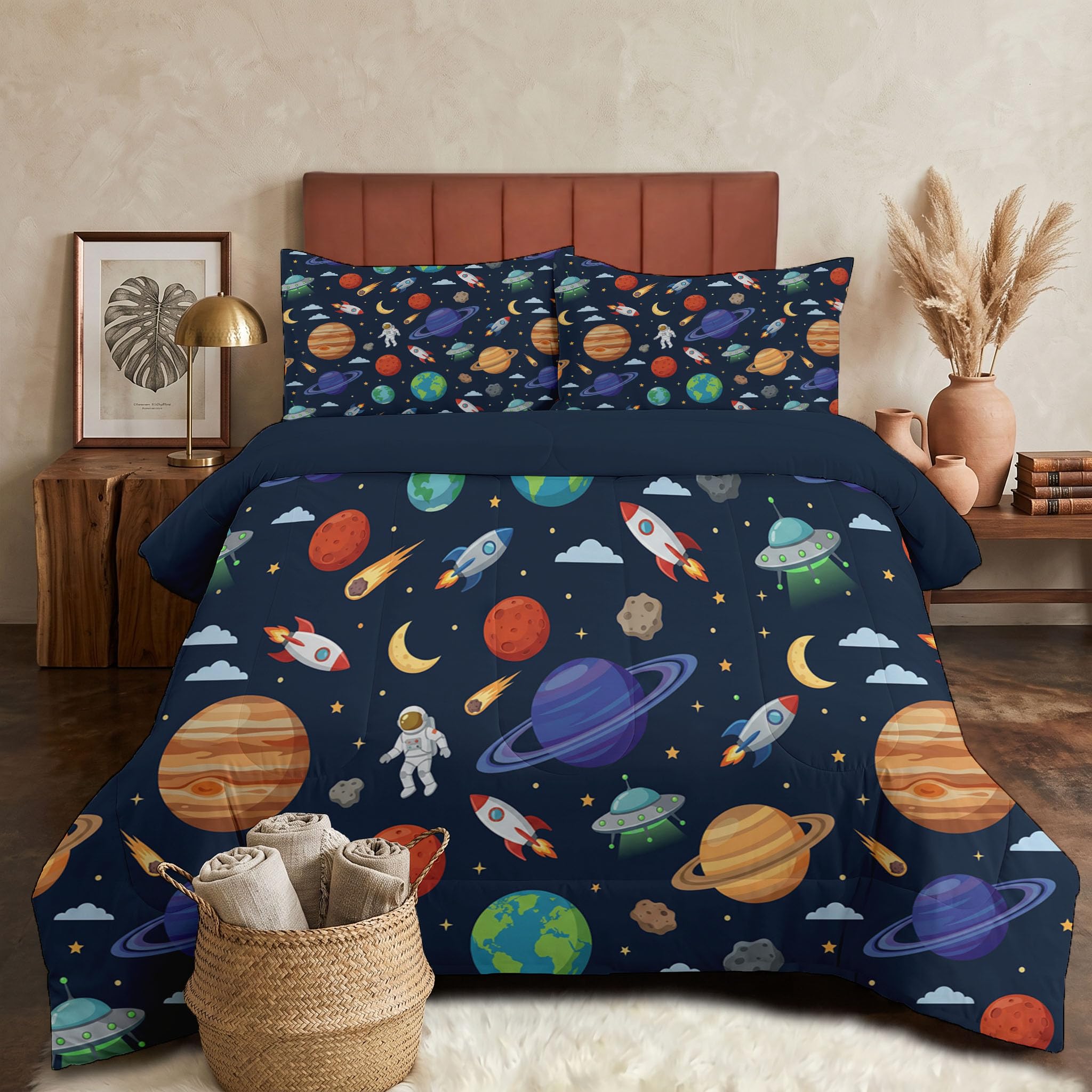Edredón nórdico 260x230 de planetas para cama 180, relleno espacial de invierno y año completo