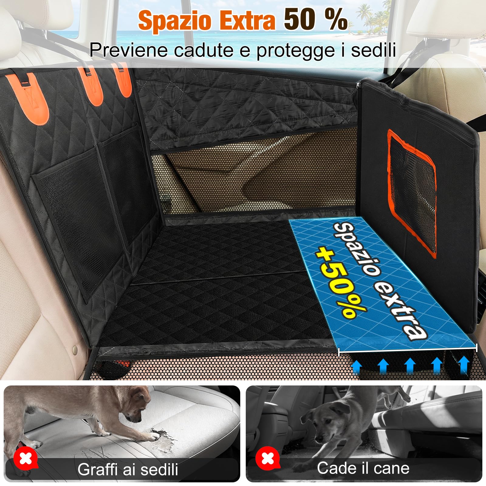 X XBEN Seggiolino Auto per Cani Allargato 50%, Extra Stabile Seggiolino Cane Auto con Portata 68KG, Trasportino per Cani Veicoli con Rete Traspirante e Cintura di Sicurezza, Impermeabile e Pieghevole