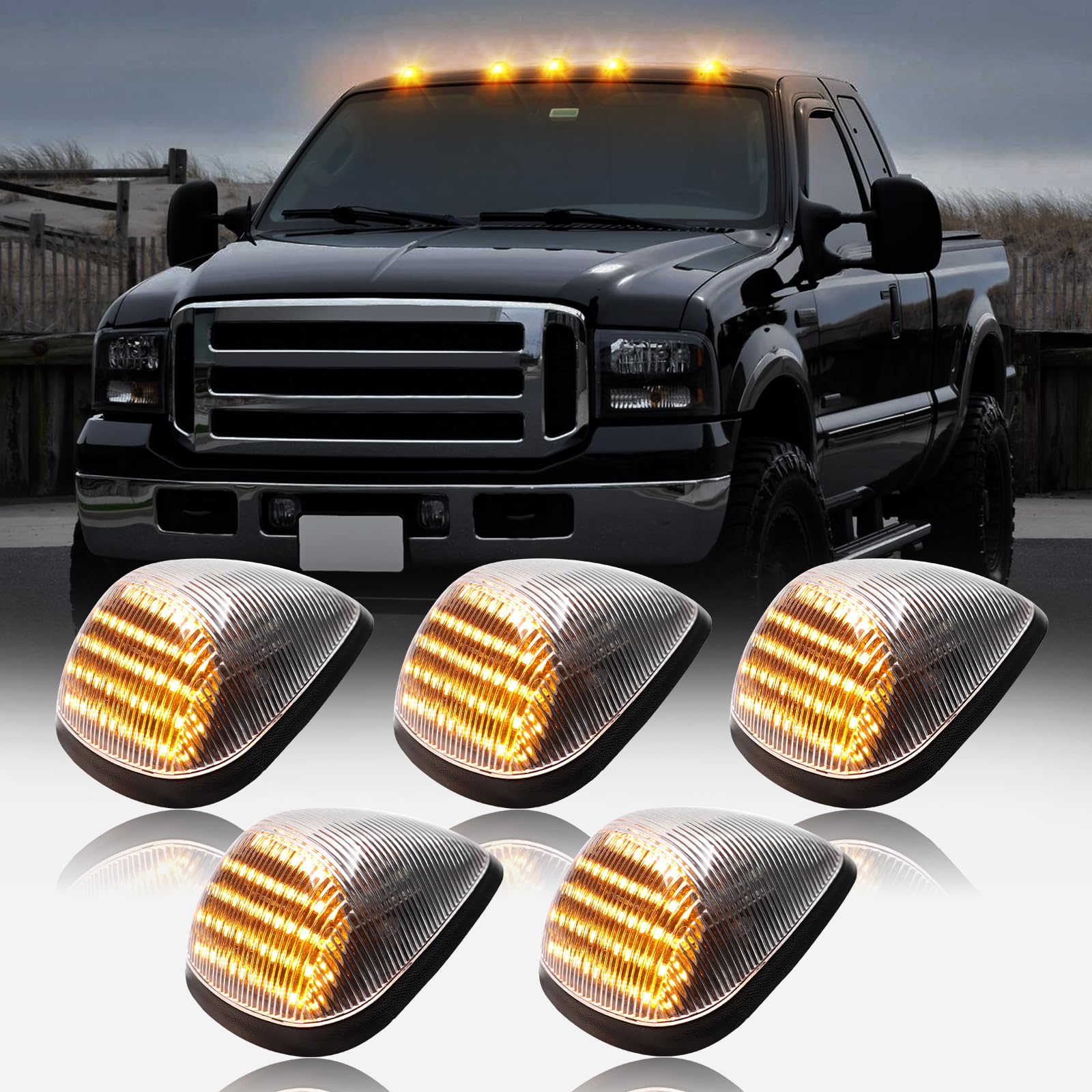 HTZCMOTO LED Cab Roof Marker Lights Compatible with 1999-2016 F250 F350 F450 F550 Super Duty / 2004-2017 F650 F750, Top Cab Clearance Lights for