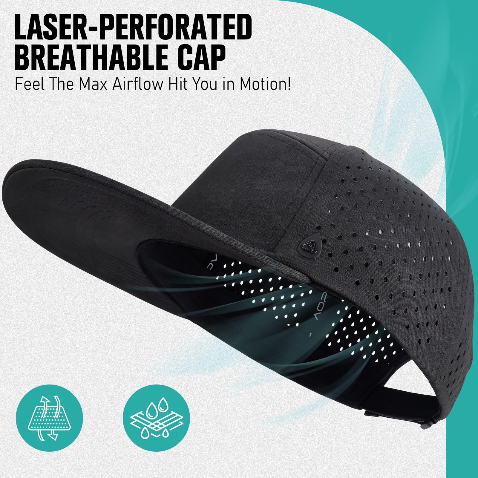 AOPREL Casquette de Baseball à Bord Plat pour Homme - Réglable - Résistante à l'eau - Perforée au Laser - pour la Course, Le Golf, l'entraînement, la Gym et l'extérieur