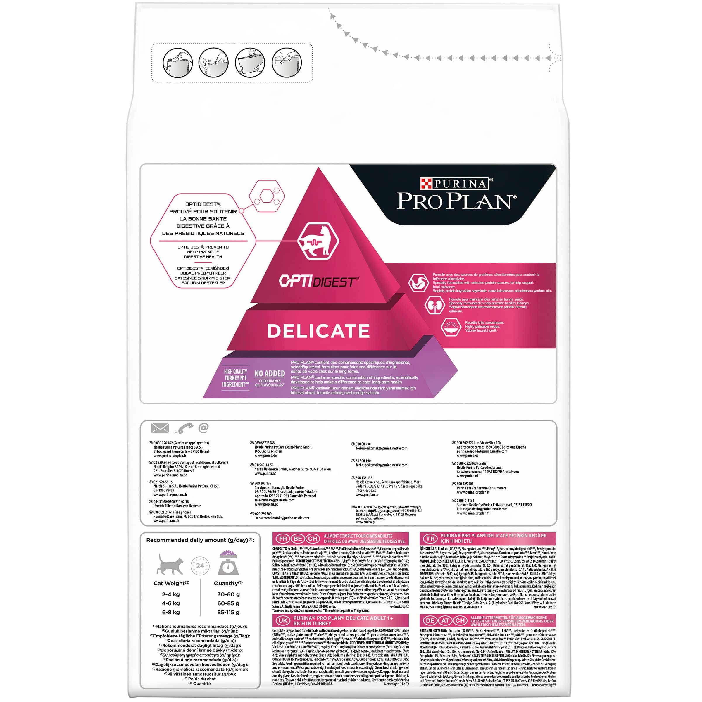 Pro Plan Delicate Adult, Katzenfutter trocken, reich an Truthahn, 4er Pack (4 x 3kg)
