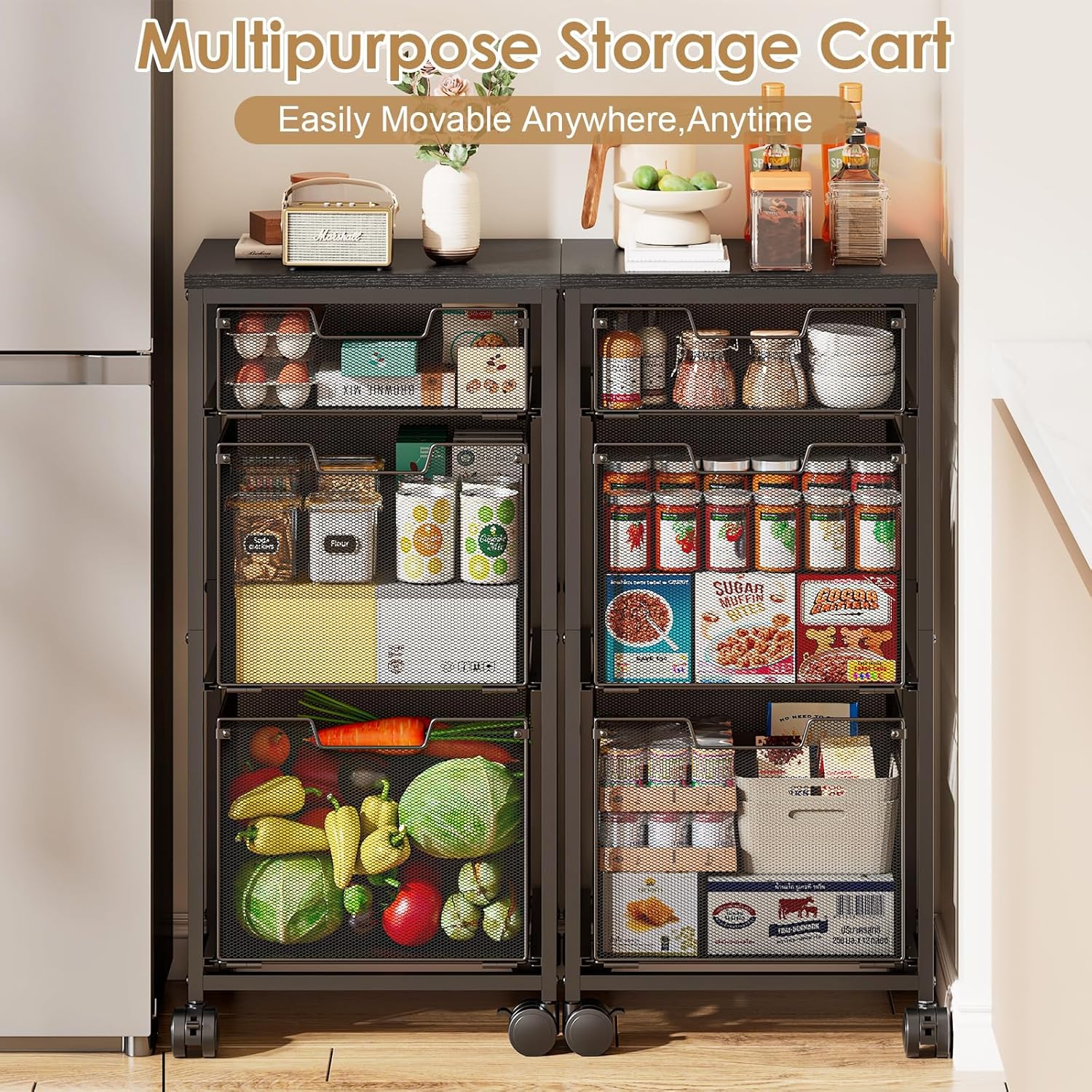 Rolling Storage Cart with 2L+1S Drawers, Metal Utility Cart on Wheels with Wooden Top, Craft Art Storage Organizer Cart for Classroom, Office, Home - Image 4