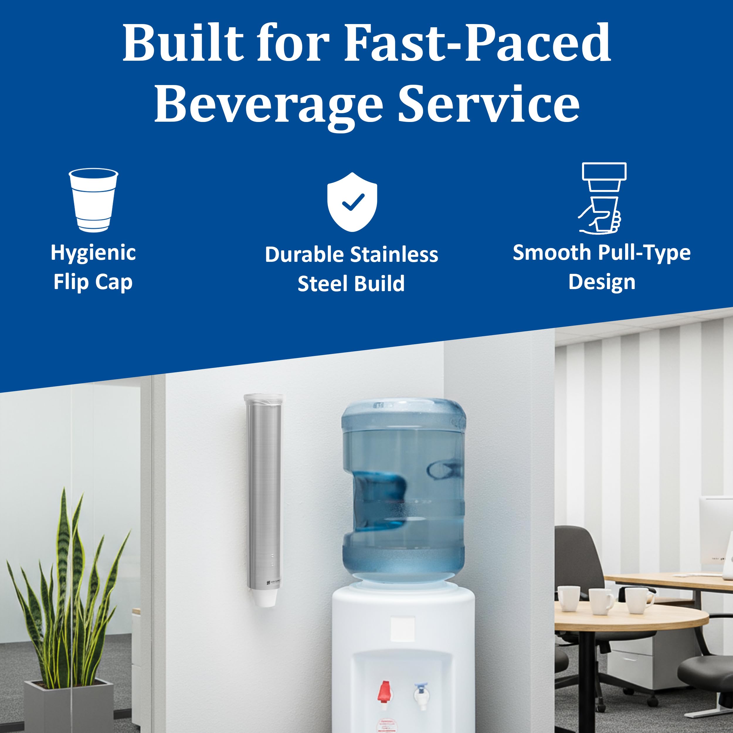 San Jamar c4150ss Acero Inoxidable Pequeño pull-type Dispensador de vasos de agua con tapa de plástico, 90 – Cono de 130 ml ml Tamaño De La Taza planas, 90 – 150 ml de tamaño (carcasa de 12) (12 unidades)