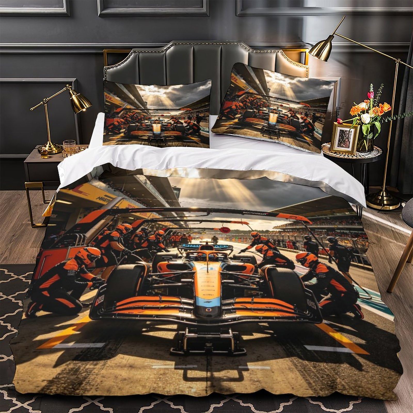 DAFUfbw 3D Landonorrisse Duvet Cover With Hidden Zipper, Pit Stop Quilt Cover with Pillowcases, Landonorrisse Bedding Set Soft Microfiber King（220x240cm）