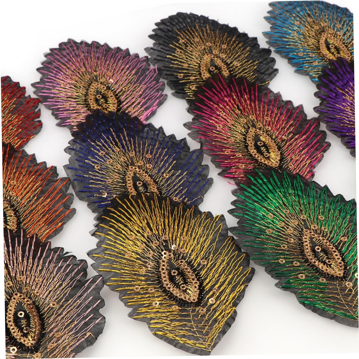 NUOBESTY 12pcs DIY Clothes Patches Sequin Peacock Applique for Filling Decor Stickers