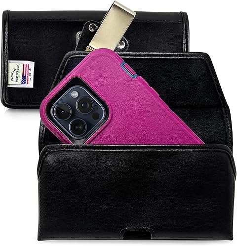 Turtleback Funda para cinturón diseñada para iPhone 12 Pro Max 5G (2020) se adapta con OB Defender o fundas voluminosas, funda de cuero negro con