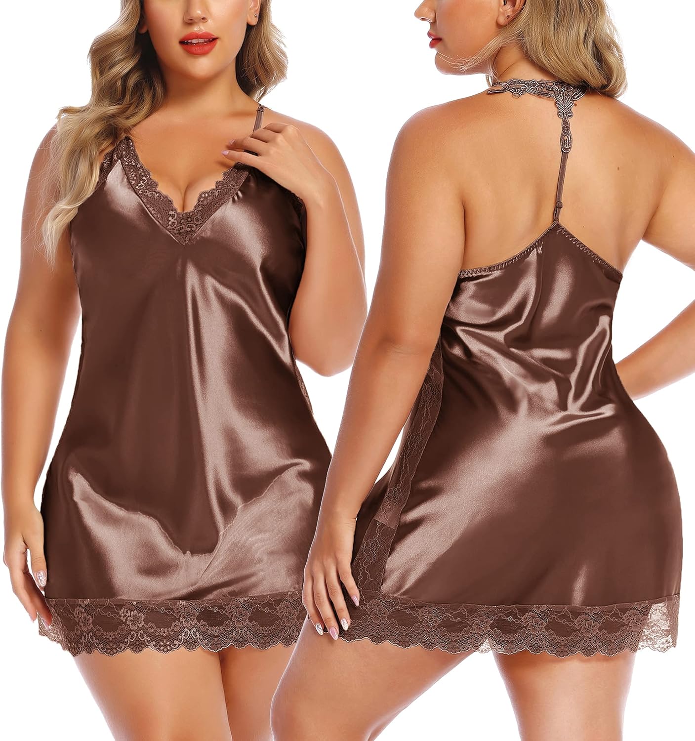 Avidlove Women Lingerie Satin Lace Chemise Nightgown Sexy Full Slips Sleepwear S-4XL - Image 2