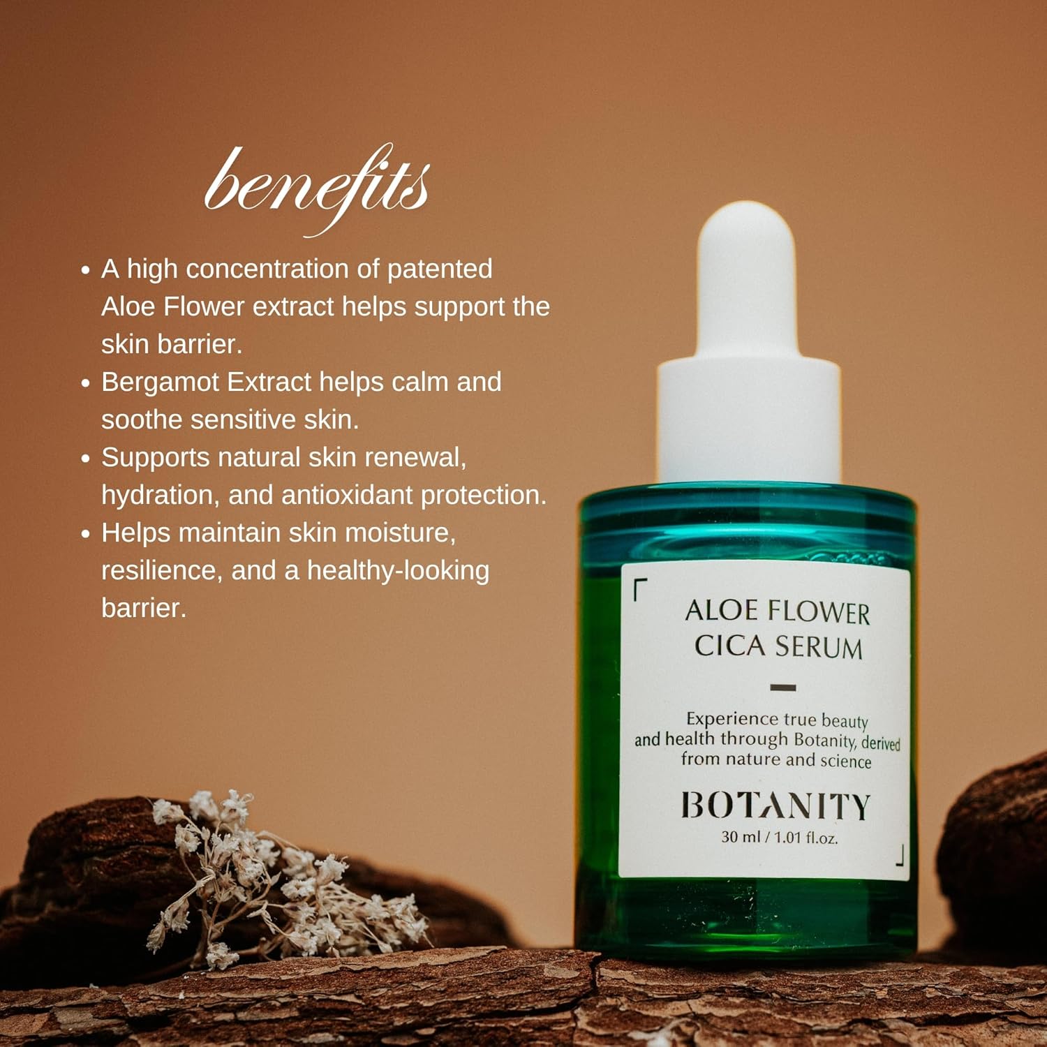 Aloe Flower Cica Serum, 1.01 fl. oz. (30ml), Korean Calming Glow Serum, Rapid Soothing & Moisturizing, For Sensitive Skin