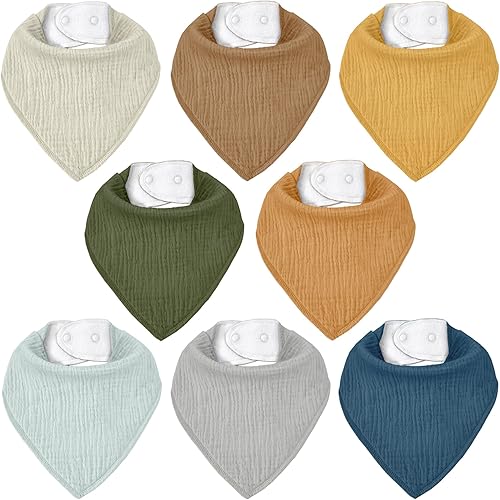 Baberos de muselina para bebé 8 unidades, Babero tipo bandana para babeo y dentición, Algodón suave y absorbente para niñas y niños Clásico,Un