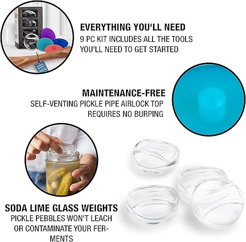 Miniatura 3 de Masontops Juego de herramientas de fermentación de tarro de masón de lujo, esenciales de boca regular, tapas de tubo de silicona, más pesos y