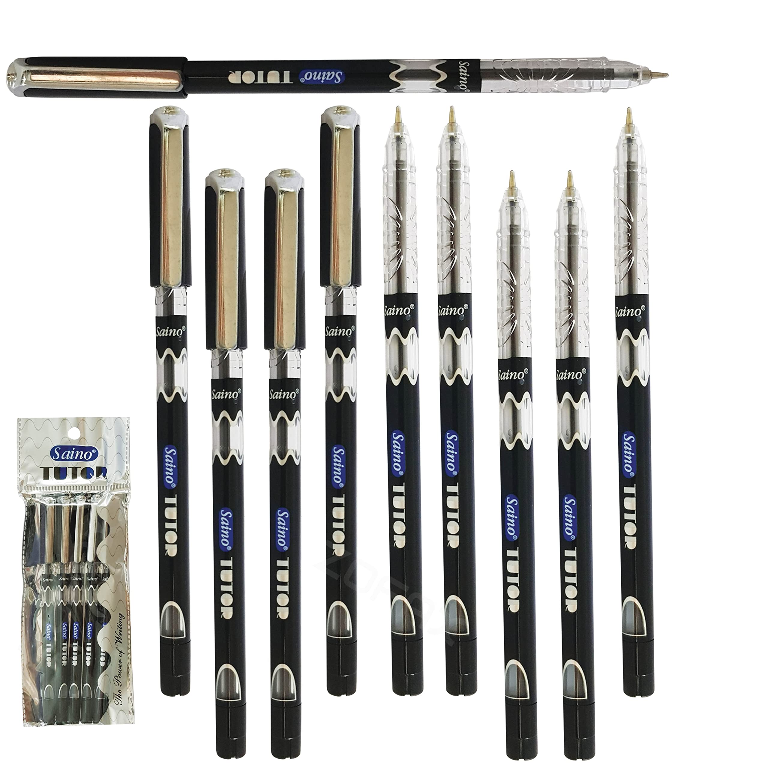 SAINO 10 x 0.6mm Fine Tip Ball Pens Tutor BLACK Ballpoint Pens Ultra Smooth Soft