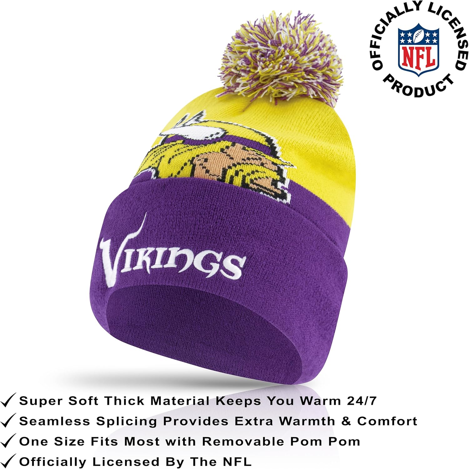 Ultra Game Adults NFL Official Super Soft Winter Beanie Knit Hat With Warm Touch Screen Gloves - Image 2