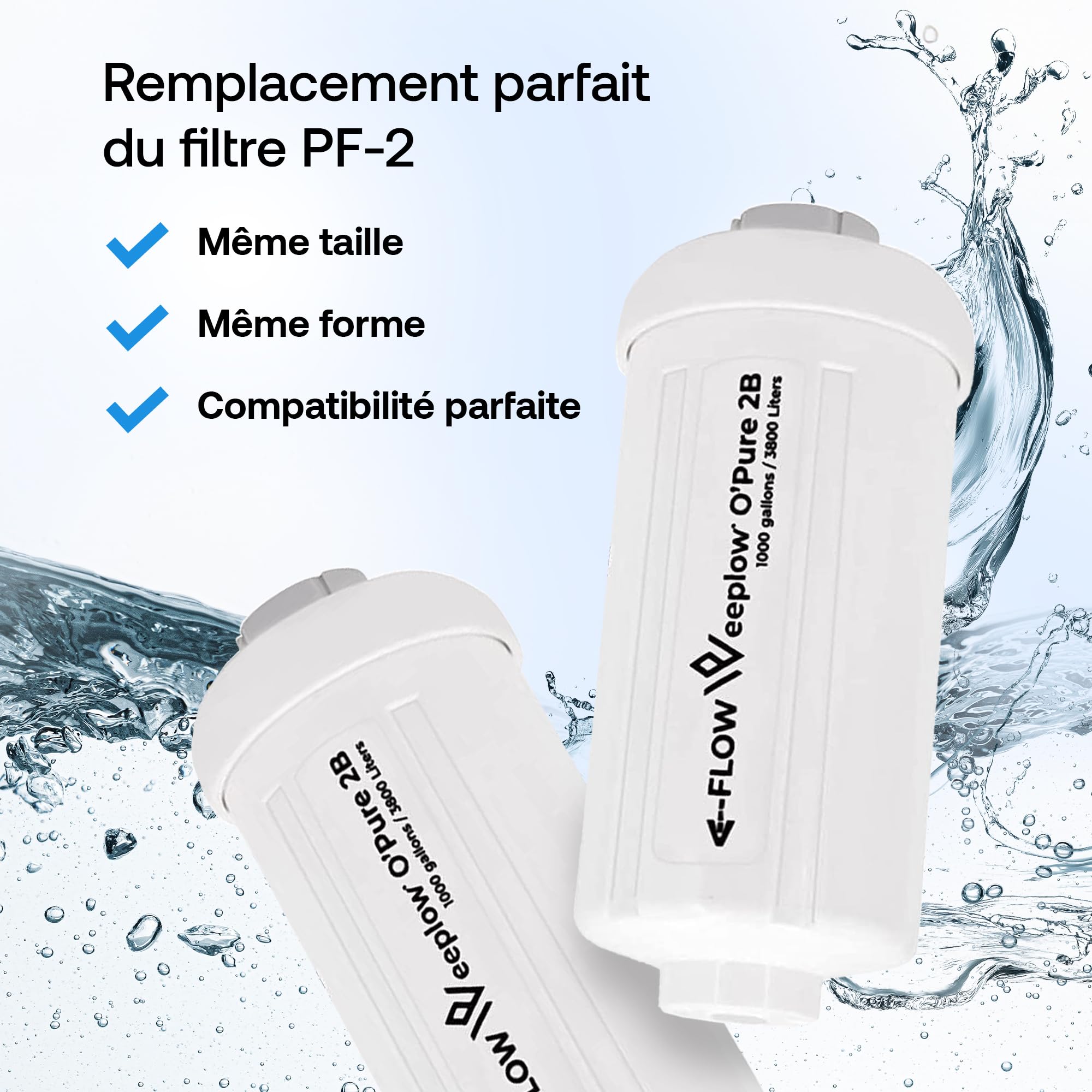 Weeplow O'Pure 2B 2PF-2 Filtre à Eau pour Systèmes Gravitaires Berkey Lot 2 | Réduction du fluorure et de l'arsenic. Compatibles avec les filtres à charbon O'Pure 2 et Black Berkey. Lot de 2 éléments.
