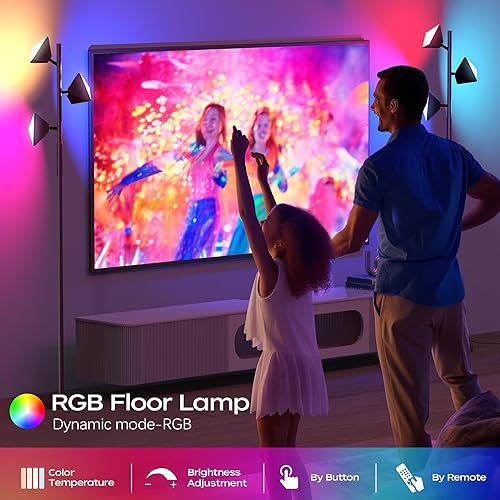 Miniatura 9 de RGBCW - Lámpara de pie LED de árbol que cambia de color de 36 W, lámpara de pie alta regulable sin escalones con control remoto y táctil, lámparas