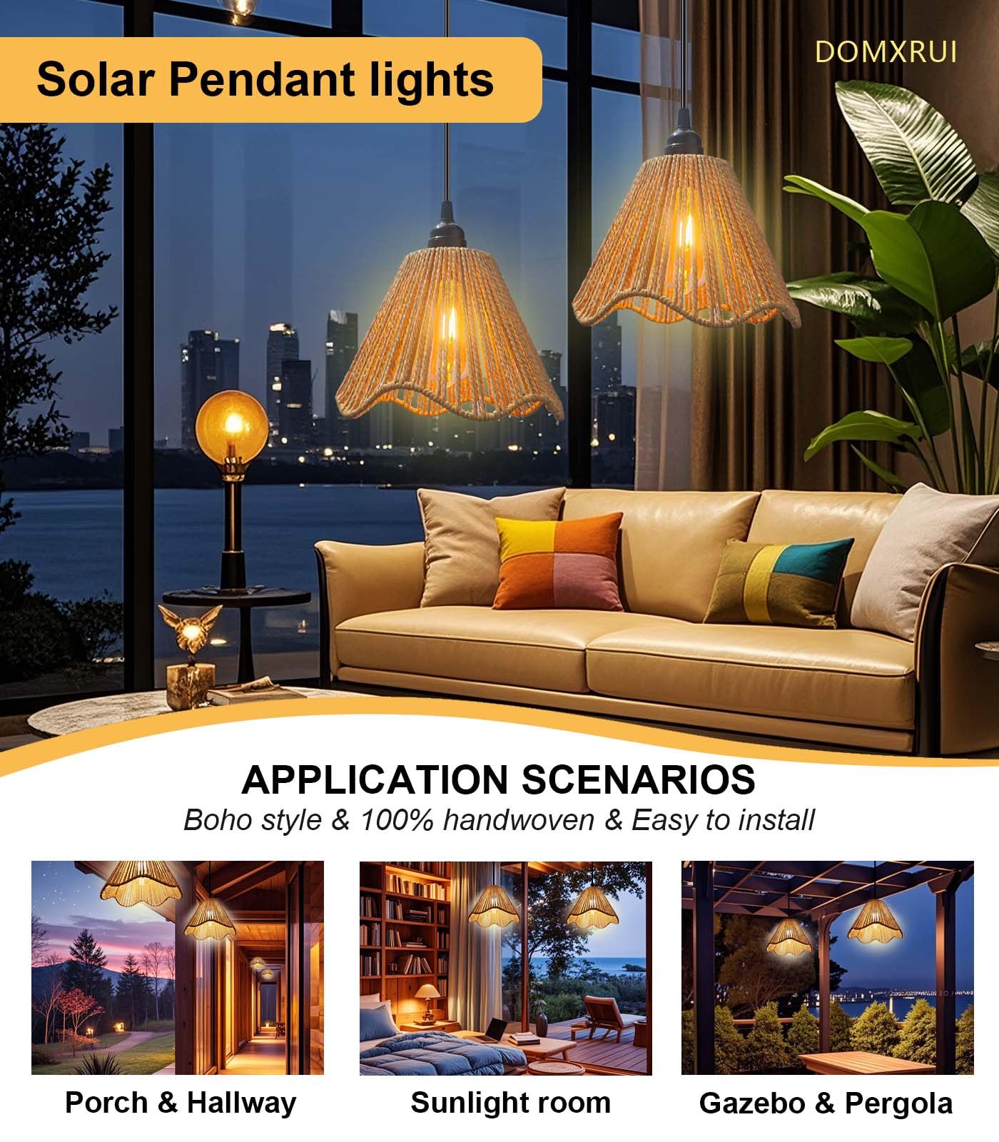 DOMXRUI Solar Chandelier Outdoor Waterproof, Gazebo Lights Solar