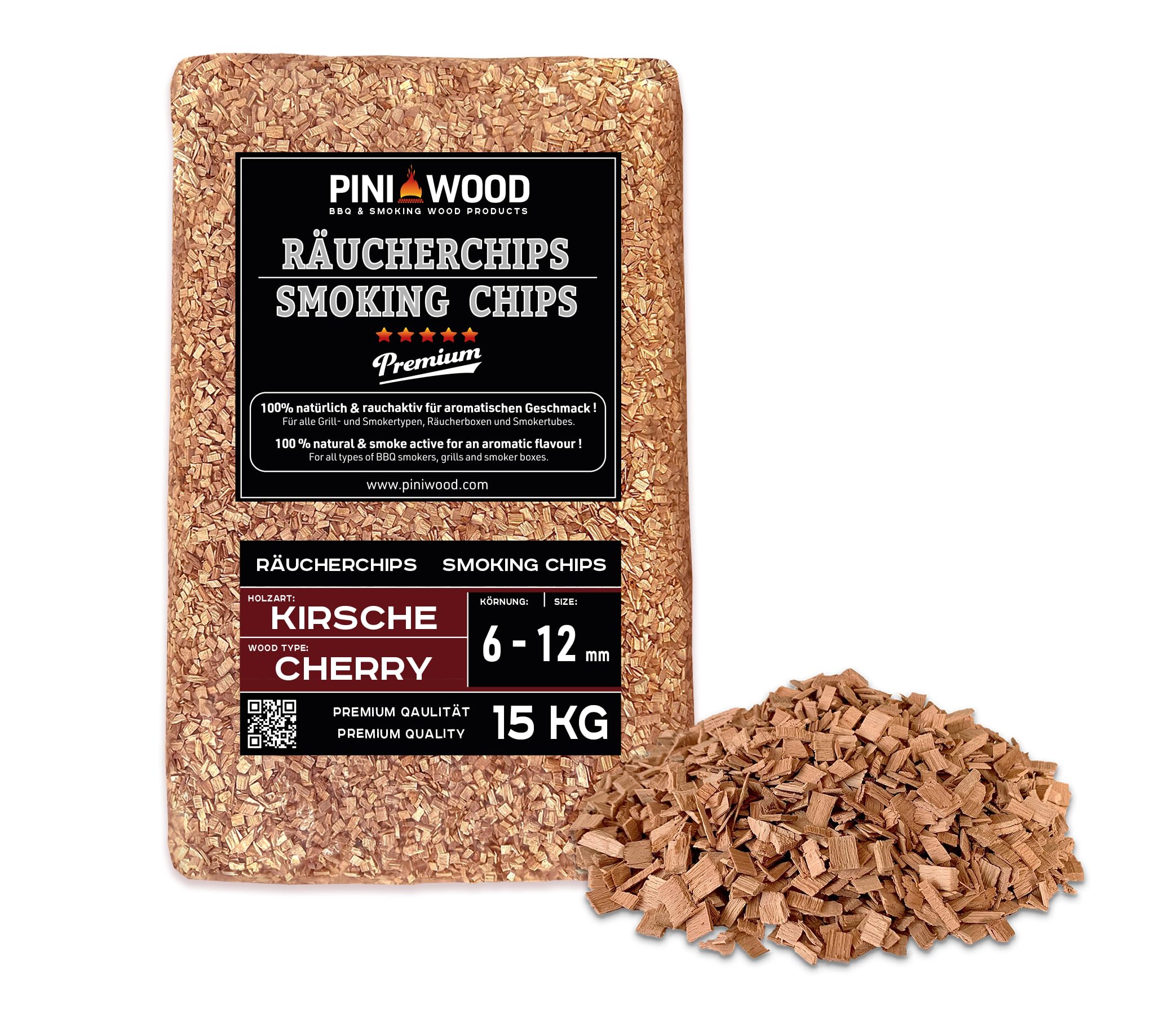 PINI Trucioli per affumicatura ciliegia, 15 kg, 6 – 12 mm