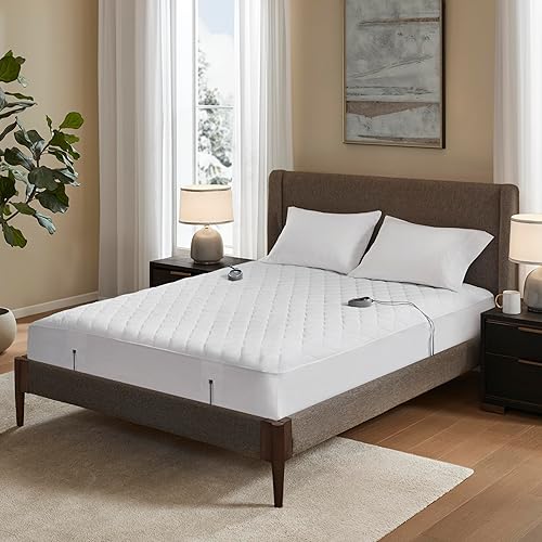 Beautyrest Almohadilla de colchón térmica 100% algodón, calentador de cama con controlador de 20 ajustes de calor, temporizador de apagado
