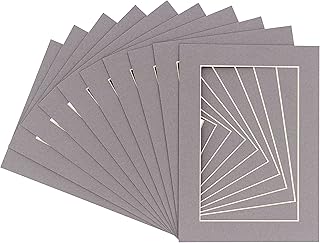 5x7 Mat for 8x10 Frame - Precut Mat Board Acid-Free Show Kit with Backing Board, and Clear Bags Charcoal 5x7 Photo Matte Made to Fit a 8x10 Picture Frame Matboard for Framing, Pack of 10 Mats