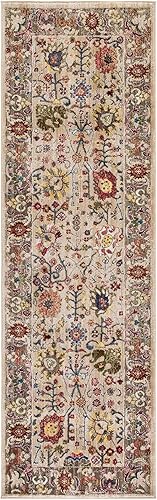 SAFAVIEH Kashan Collection - Alfombra de pasillo, 2 pies 6 pulgadas x 8 pies, color beige y gris topo, diseño oriental tradicional, no desprende