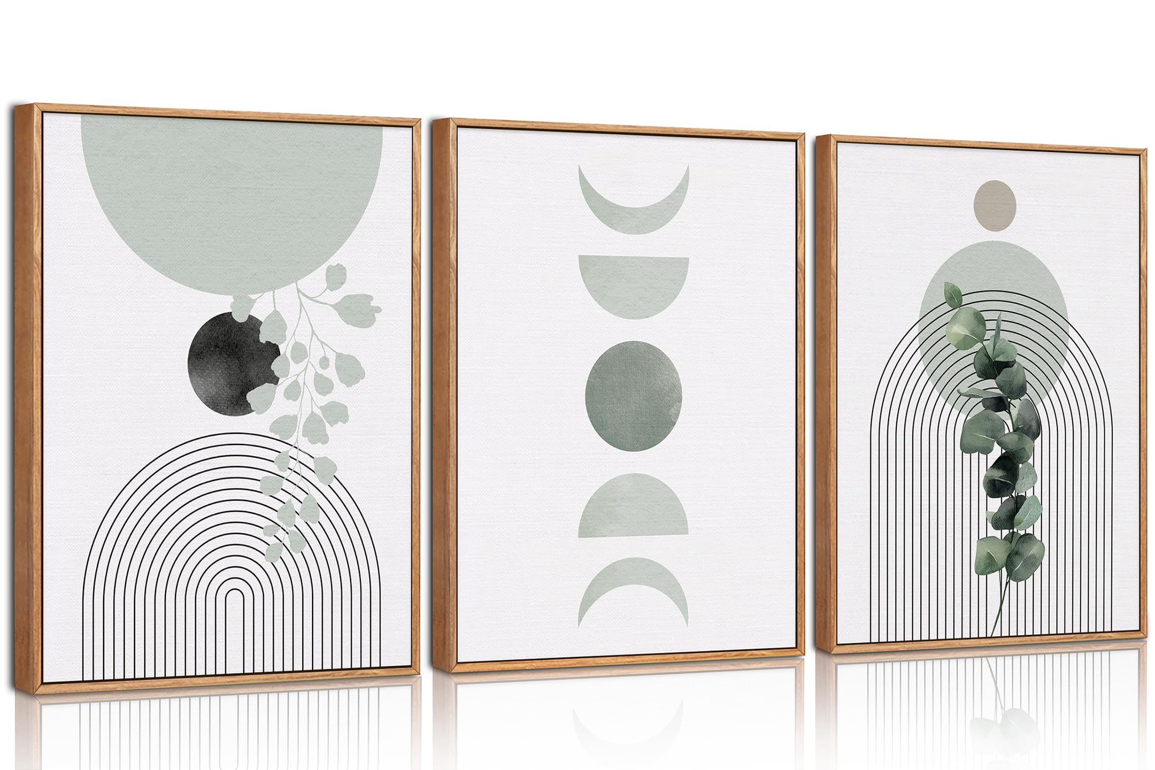HPNIUB Sage Green Framed Canvas Prints Wall Art Set, Abstract Botanical Boho Wall Decor, Minimalist Geometric Line Leaf Canvas Artwork for Living Room, Bedroom, Dining Room, Office, Bathroom 30x40cm — view 25