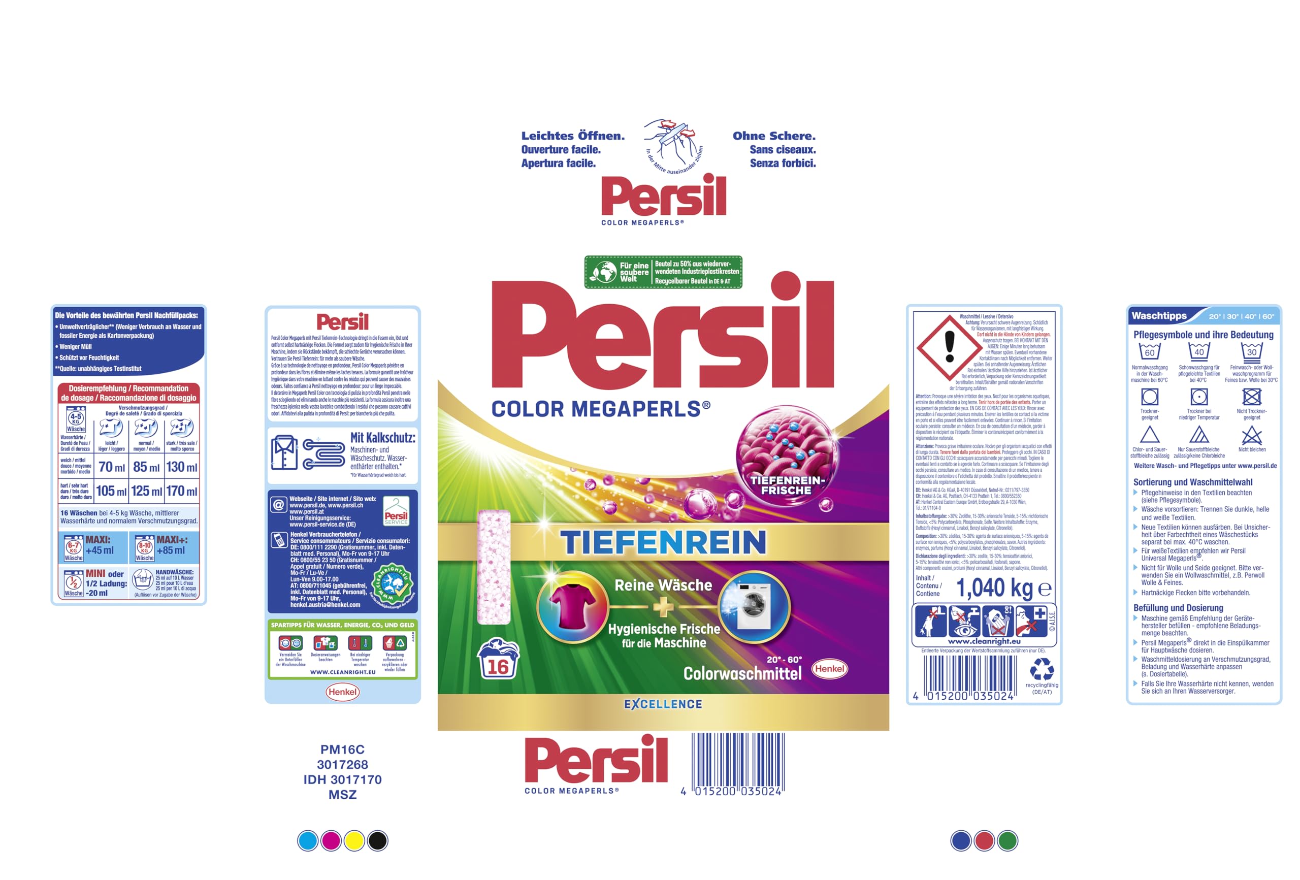 Persil Color Megaperls (5 x 16 Waschladungen), Colorwaschmittel mit Tiefenrein Technologie, Waschmittel für reine Wäsche & hygienische Frische für die Maschine, 20 °C bis 60 °C