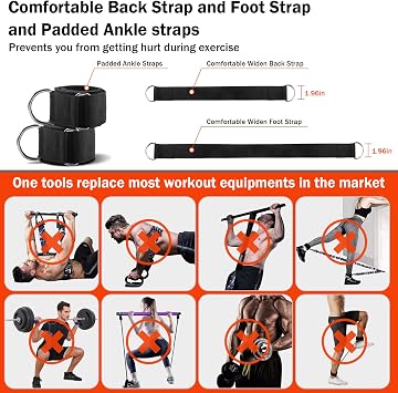DASKING Portable Home Gym Resistance Band Set With8 Anti-Break Bands, Detachable 500LBS Pilates Bar, Full Body Workout Equipment w/Ankle Straps & Door Anchor