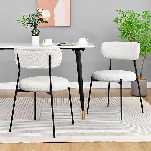 Miniatura 7 de Duhome Silla de comedor tapizada de 4, sillas de comedor Boucle con patas de metal negro, silla de cocina moderna de mediados de siglo, silla Boucle