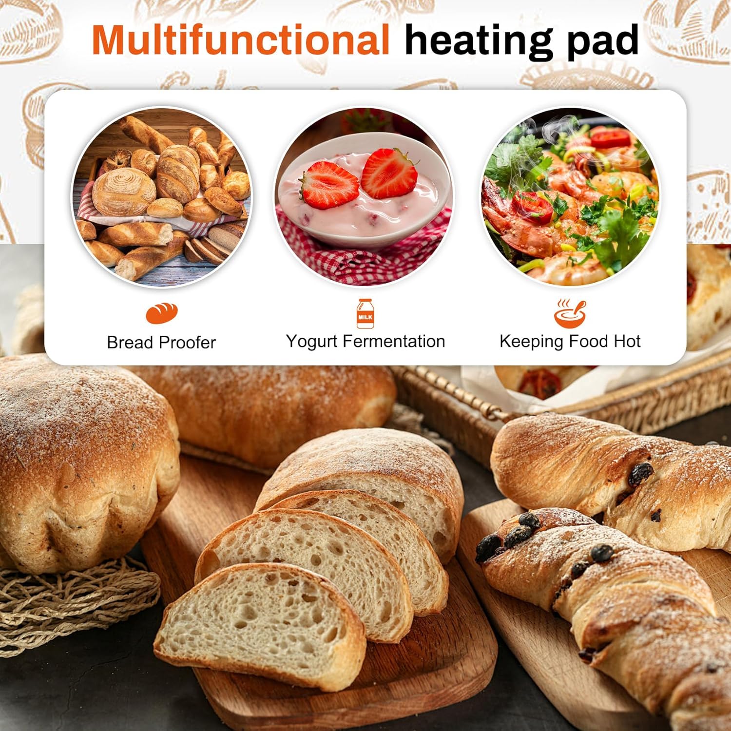 Sourdough Heating Mat Dough Proofing Box Fahrenheit, 59°F - 140°F Adjustable Dough Rising Heating Mat, Heated Bread Mat for Sourdough,Bread Warmer Mat with Sourdough Starter Warmer - Image 7