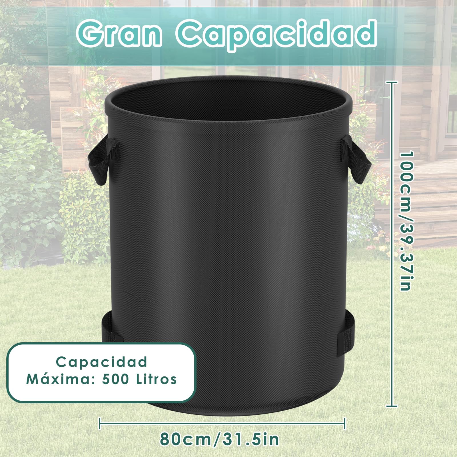 2X 500L Sacchi Giardinaggio, Sacchi per Rifiuti da Giardino con 4 Maniglie, Autoportante, Impermeabile, Sacco Raccogli Foglie Durevole Resistente alla Corrosione, Nero