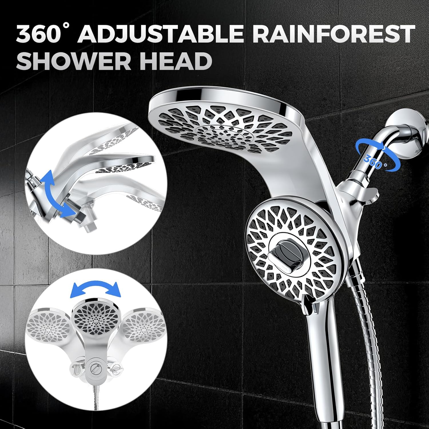 High Pressure Rain Shower Head with Handheld Spray Combo: Detachable Dual Shower Head with 10 Sprays Modes - Upgrade Knob Spray Mode Selector and Magnetic Guidance Docking System