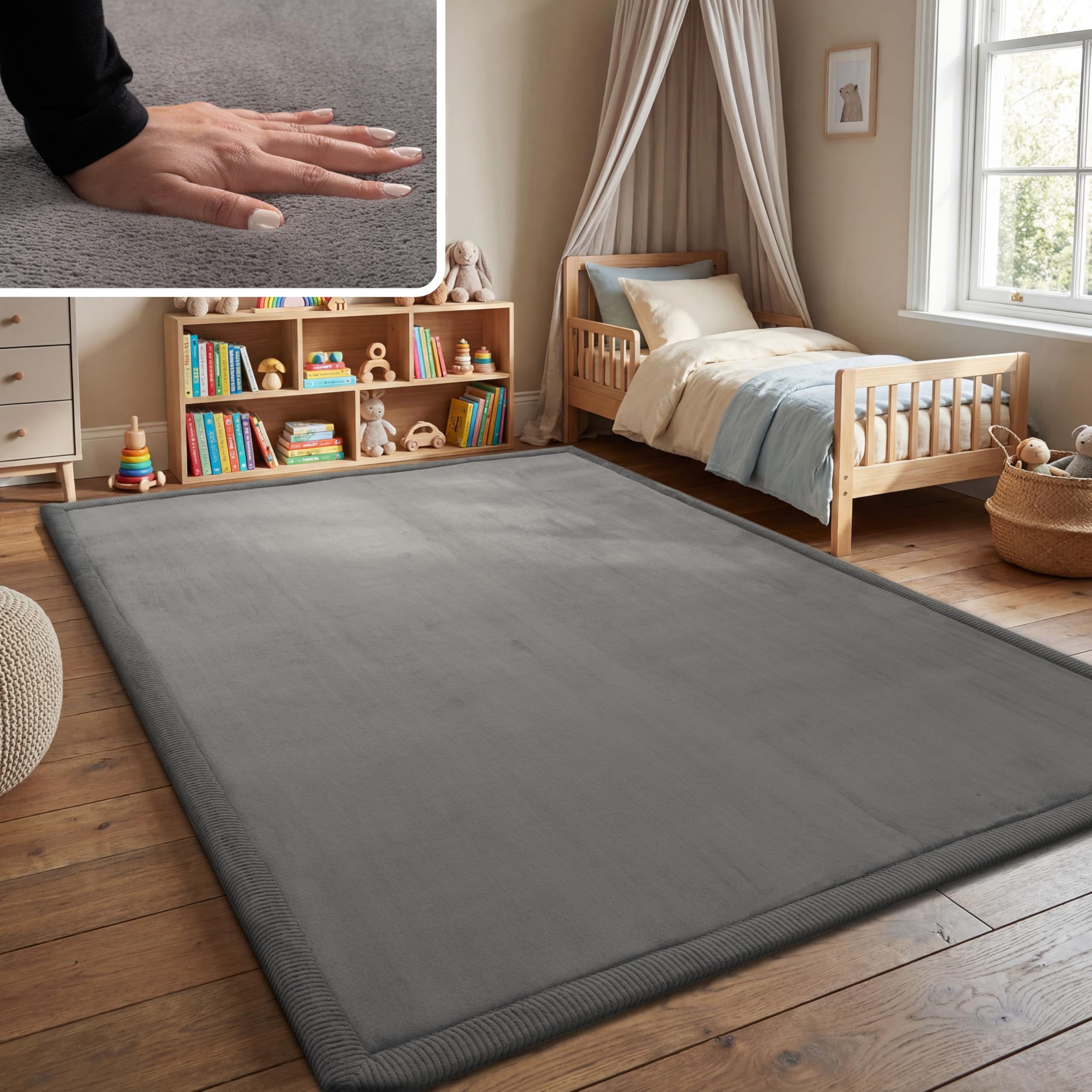 Paco Home Teppich Kinderzimmer Kinderteppich Baby Spielteppich Krabbeldecke Krabbelmatte Weich rutschfest Jungen Mädchen Deko, Grösse:160x220 cm, Farbe:Anthrazit 160 x 220 cm (Rechteckig) Anthrazit