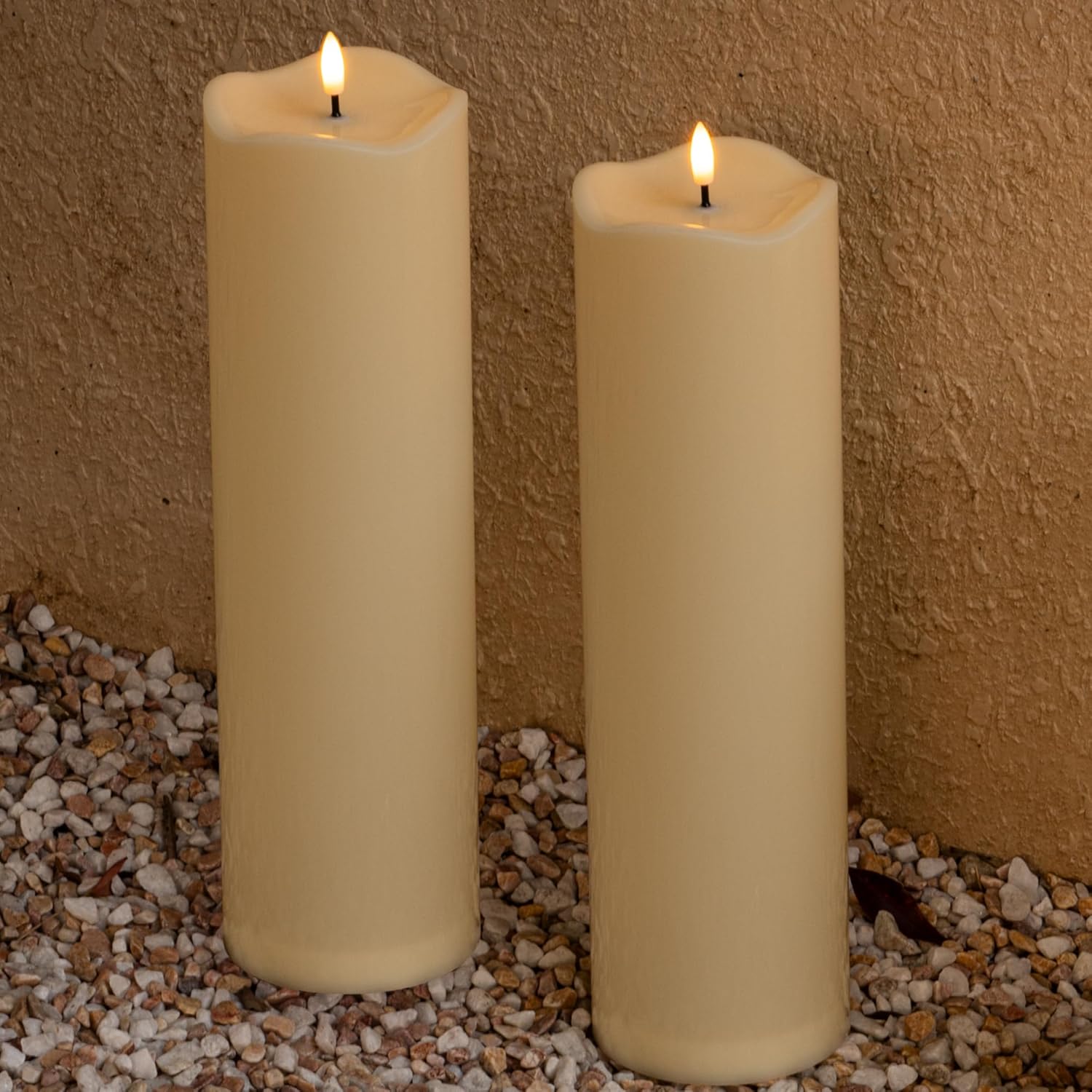 2pack 4*14 Large Outdoors Flameless Candles Battery Operated with Remote & Timer, Waterproof Plastic LED Flickering Pillar Candles for Home Decoration, Weddings, Ivory