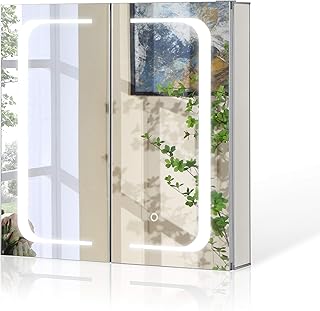 Salbay 630mm(W) x 650mm(H) Wall Mounted Led Illuminated Bathroom Mirror Cabinet With Shaver Socket Demister Pad For Makeup...