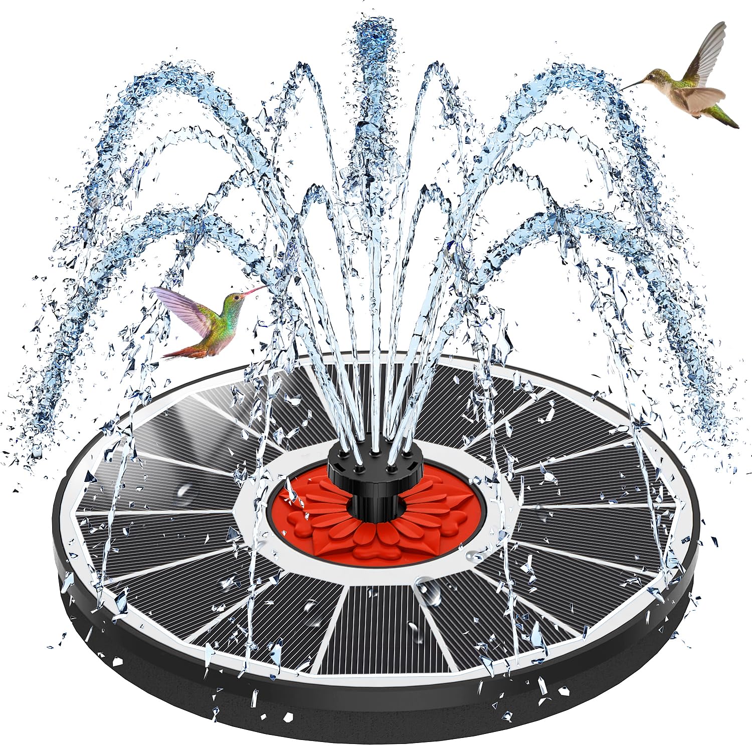 SZMP 3.5W Solar Springbrunnen für Außen mit Rotierende Stange, 2026 Upgrade Glas Solar Teichpumpe, Verstellbare Wasserhöhe, Solarbrunnen mit 8 Effekte Solar Schwimmender Solarpumpe für Garten, Teich