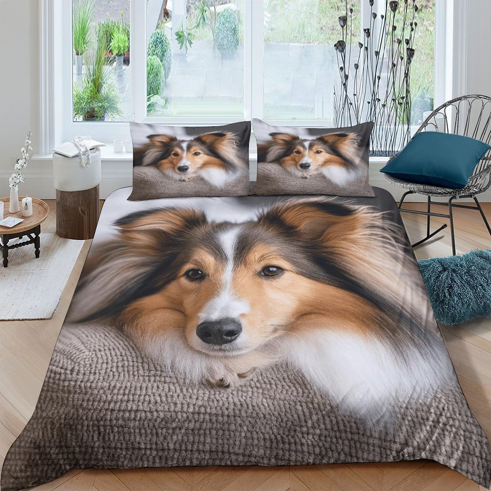 Ctjqhvkz Style-1 3D Printed Shetland Sheepdog Fitted Sheet Microfiber Soft Breathable Collie Bed Cover For Bedroom Dorm Decor Single（135X200cm）