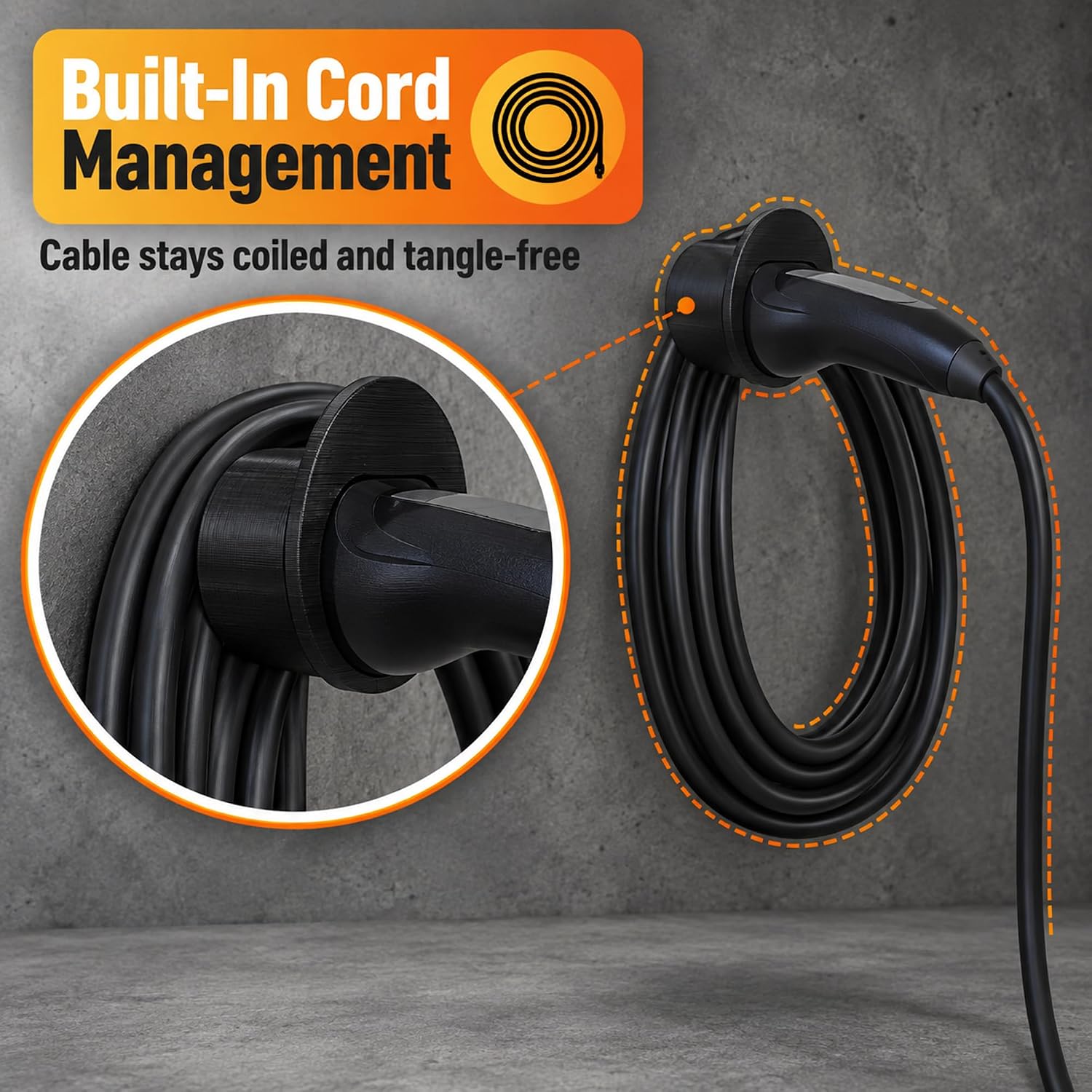 Type 2 EV Charger Plug Holder Compatible with Tesla Wall Connector – Wall Mount with Cord Management | Keeps Charging Cable Organized | Garage and Home Setup