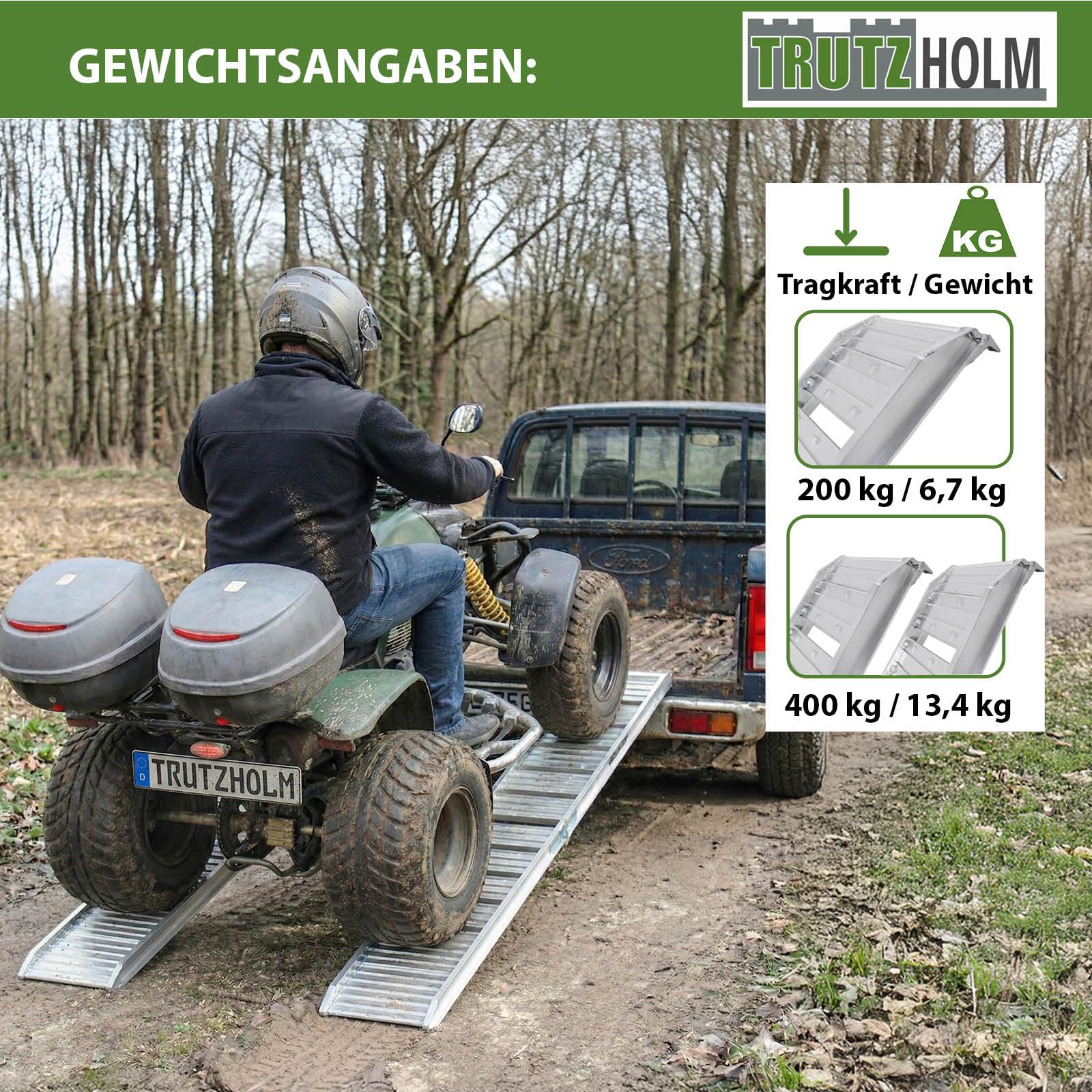 TRUTZHOLM 1x Auffahrrampe klappbar 180 cm Traglast 200 kg Aluminium-Rampe Motorradrampe mit Lamellenstanzung Auflage mit Einhaksystem Verladerampe für Moped Roller E-Bike