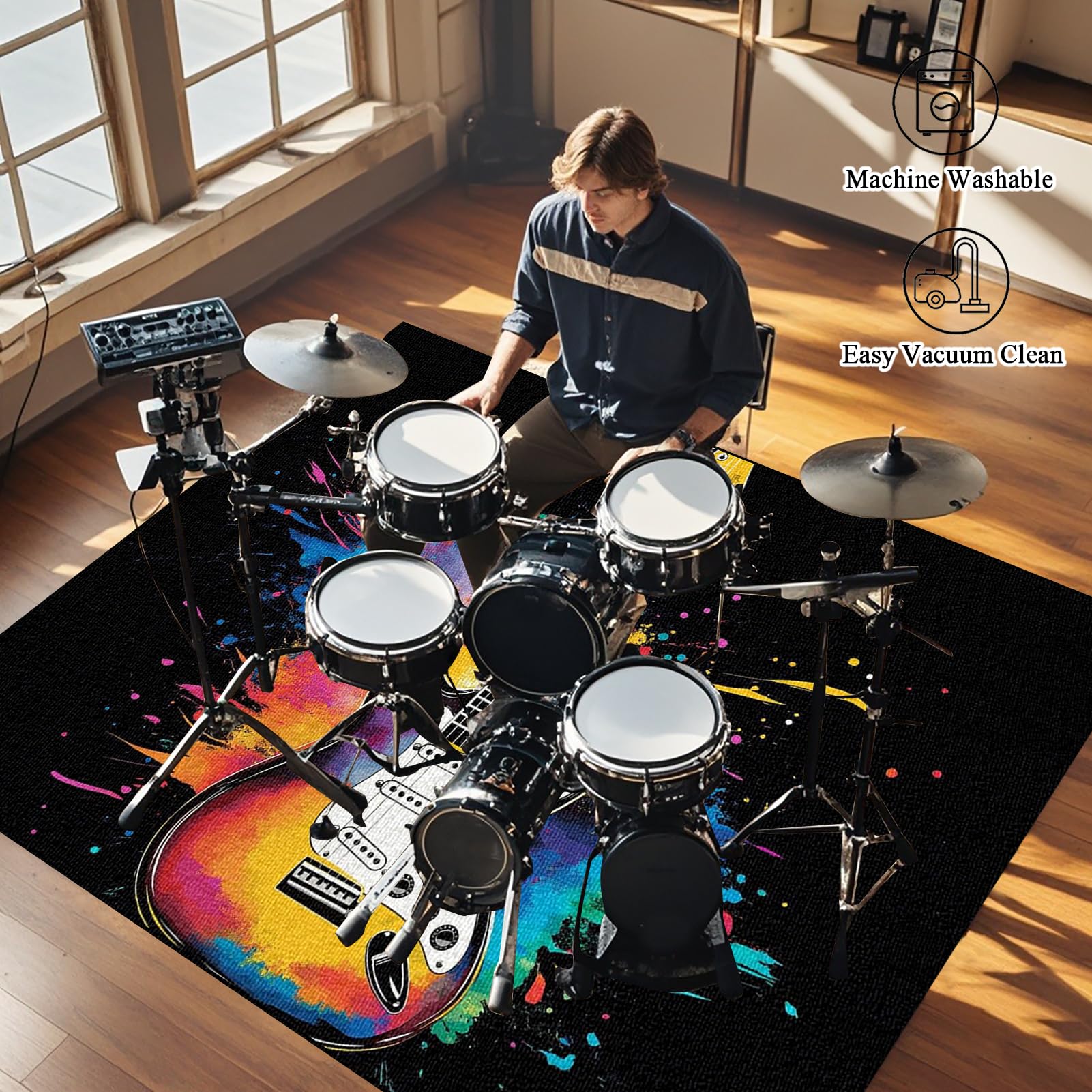 Tapis Insonorisant, Tapis Batterie Tapis de Tambour, 140 x 120 cm Tapis d'instrument de Musique, Tapis Anti Vibration pour Tapis de Batterie électronique Grosse Caisse Claire Tapis de Protection