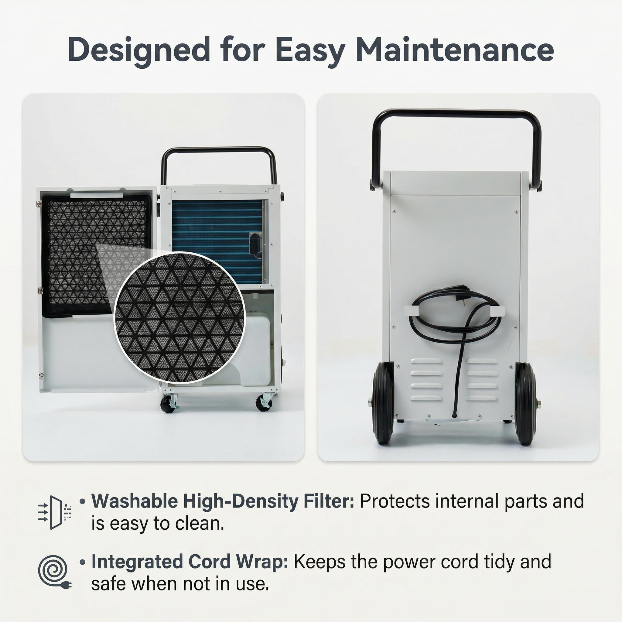 Deshumidificador Industrial Profesional 120L/Día : Deshumidificador Grandes Superficies 300m² con Depósito 7L Drenaje Continuo Pantalla Digital Ruedas para Garaje Sótano Baño
