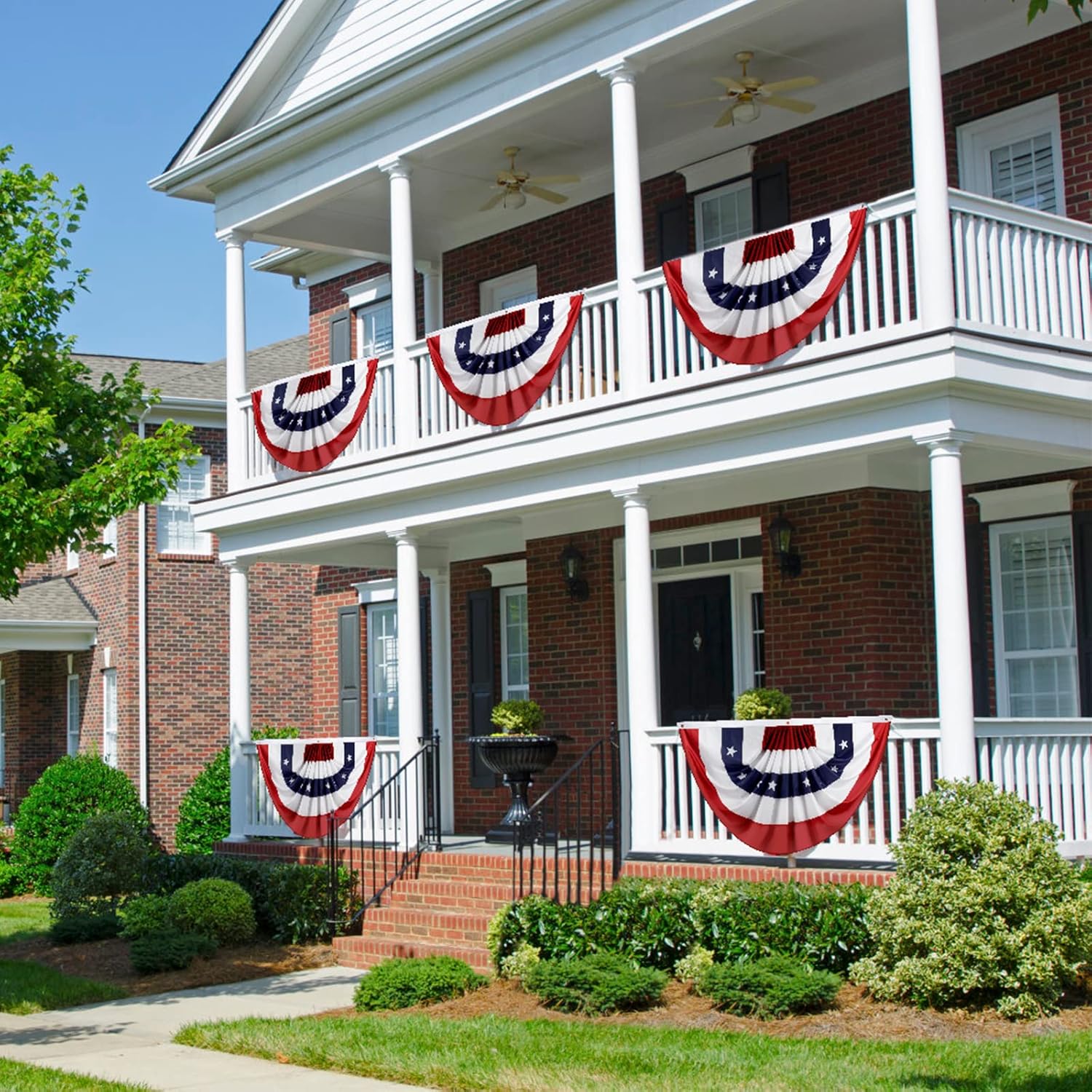 USA Pleated Fan Banner, 2x4 Feet American Patriotic Half Fan Banner Flag for 4th of July & Memorial Day, Indoor & Outdoor Decoration, with Brass Grommets & Zip Ties (3 Pack)