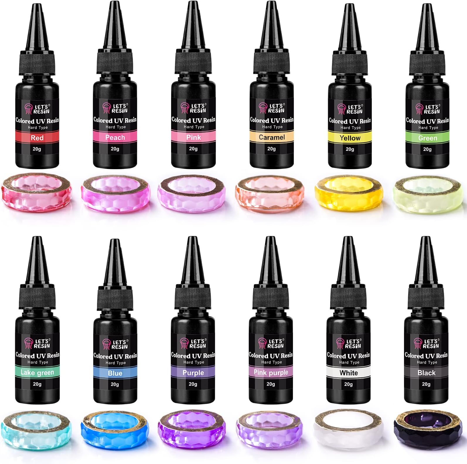 LET'S RESIN UV Resin, 12Colors Ultraviolet Epoxy Resin Clear, Odorless & Low Shrinkage UV Resin Kit for Crafts, Jewelry Making, Decoration(20g Each)