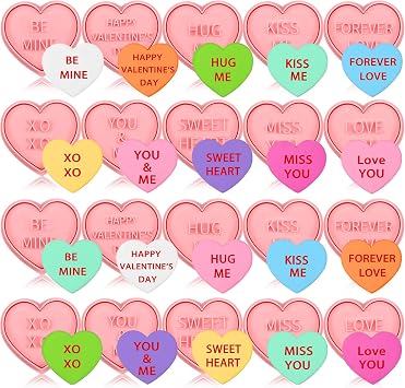 Hoolerry 20 Pcs Valentines Day Cookie Cutters 3D Conversation Hearts Cookie Stampers Set Biscuit Fondant Pastry Cutter Stamps for DIY Baking Supplies Letters
