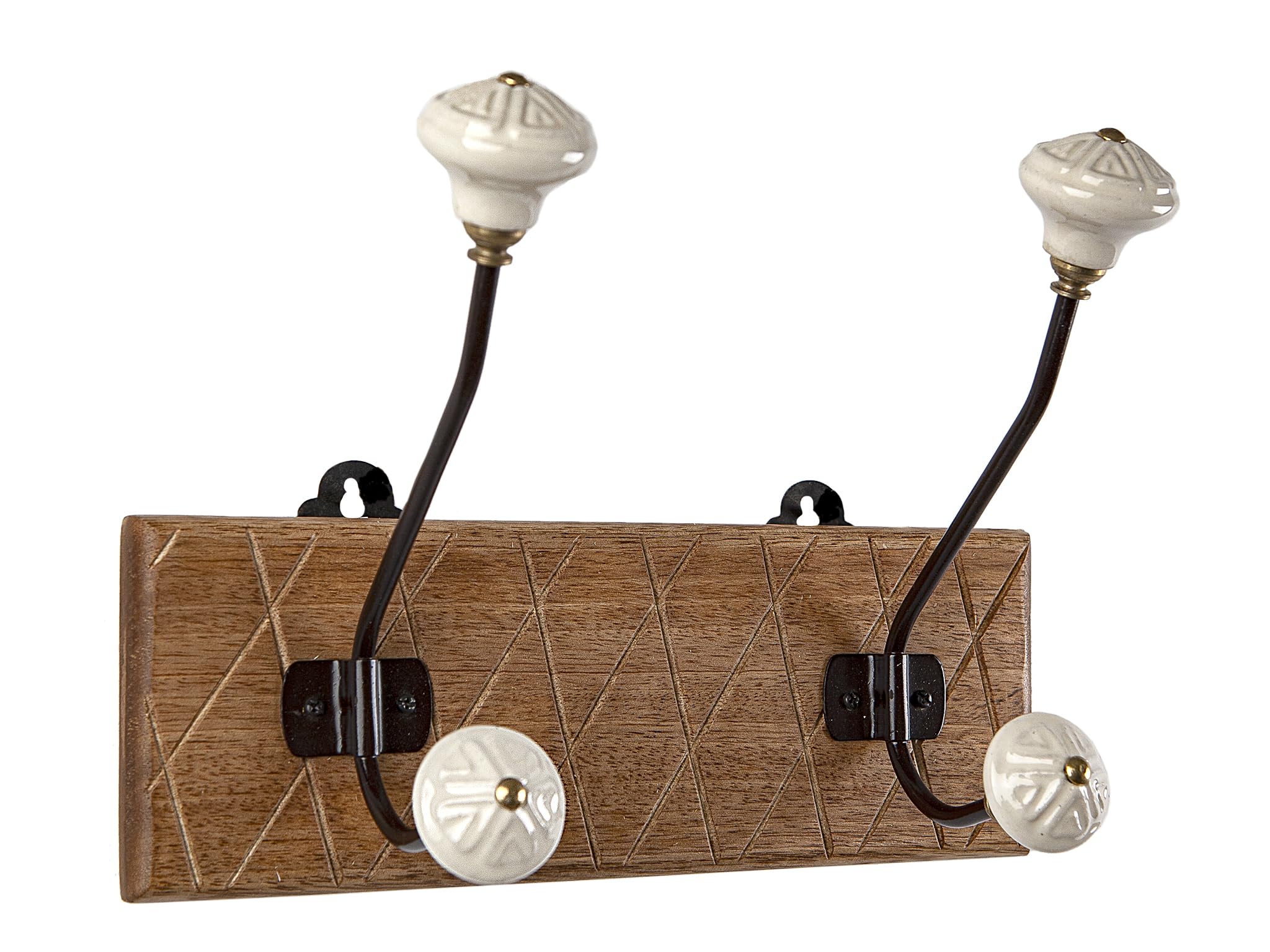 Patère bois et métal avec 2 pompons céramique pour optimiser votre rangement mural