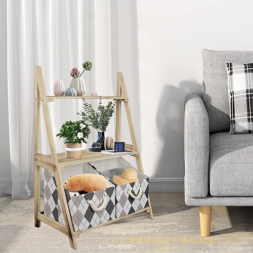 Miniatura 2 de Estante de escalera de 4 niveles, estantes de madera para plantas, estantería de escalera, estante de exhibición de flores rústicas, estantes de