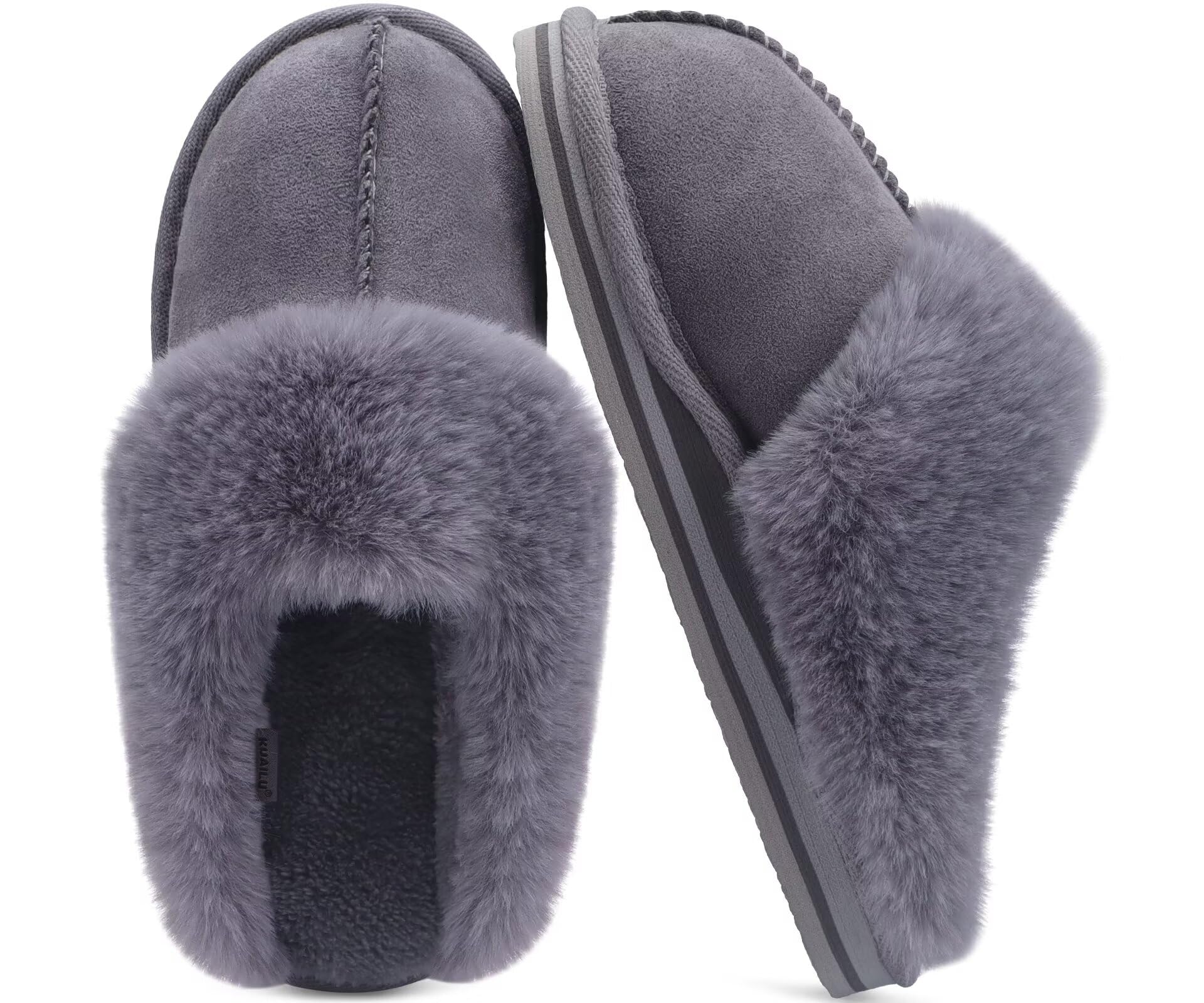 KuaiLu Pantofole Donna Invernali Pelose Pelle Chiuse Ciabatte Casa Calde Peluche Pelo Foderata Babbucce Comode Memory Foam Slippers Antiscivolo Suola Scarpe