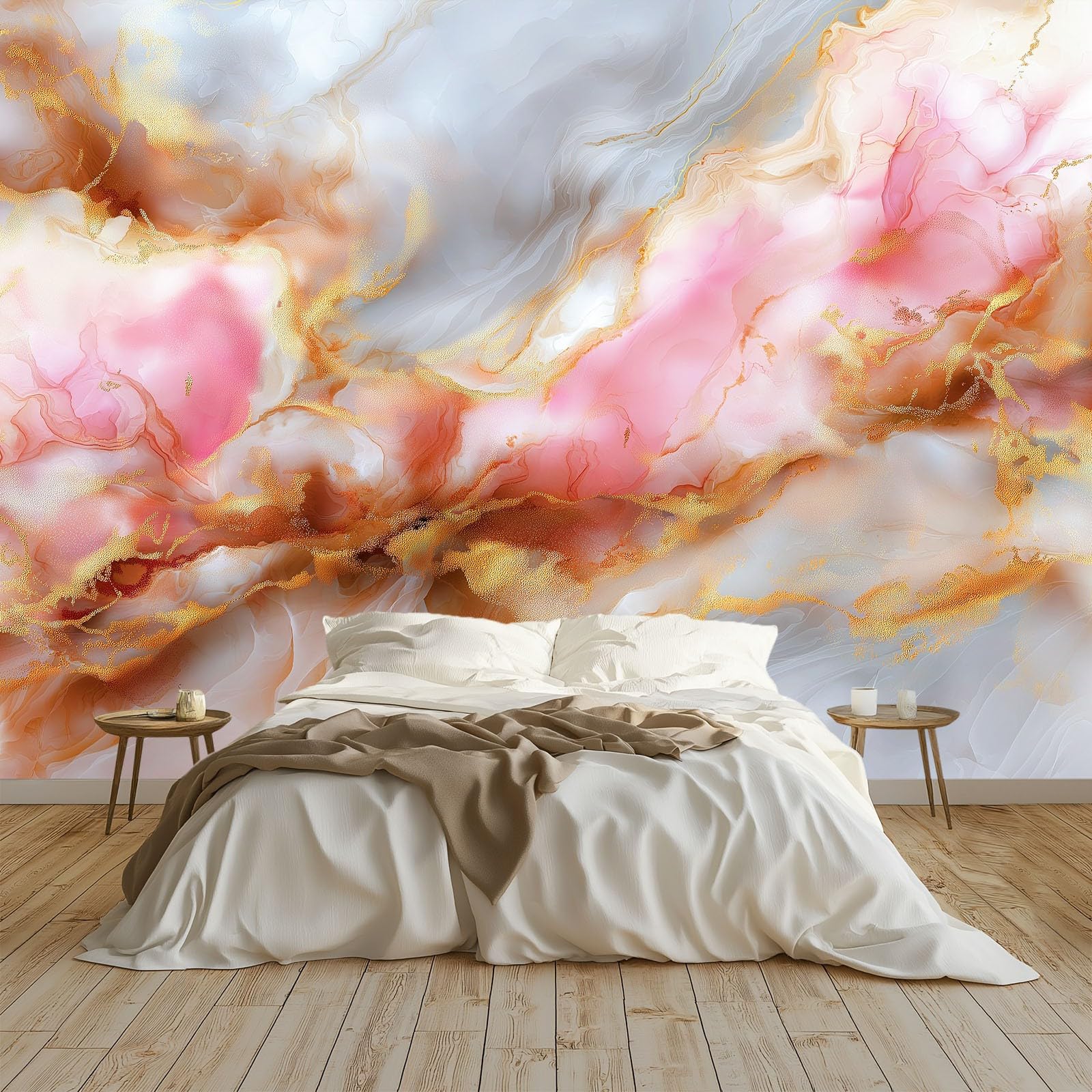 Générique Panoramiczna tapeta abstrakcyjny marmur piasek ruchomy złoty liść 3D 350 x 256 cm, włóknina XXL nowoczesna dekoracja ścienna salon sypialnia biuro pokój dziecięcy, wielokolorowy