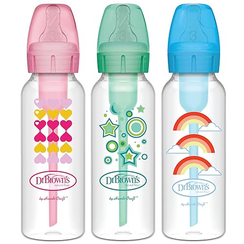 Dr. Brown's Natural Flow Anti-Colic Options+ - Kit de inicio de botella para sorber estrecho, 8 onzas, con boquilla de flujo medio rápido nivel 3 y disponible en Yaxa Peru