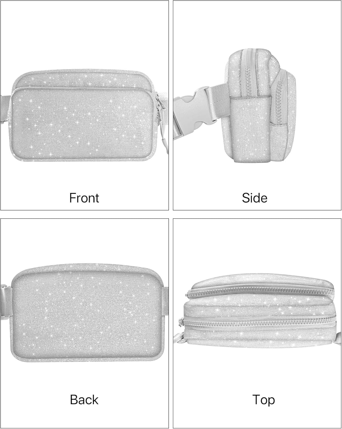 Silver Glitter Fanny Pack for Women Sparkle Belt Bag Casual Waist Pack Adjustable Strap Waist Bag Travel Shopping Cycling Running Hiking - Image 4