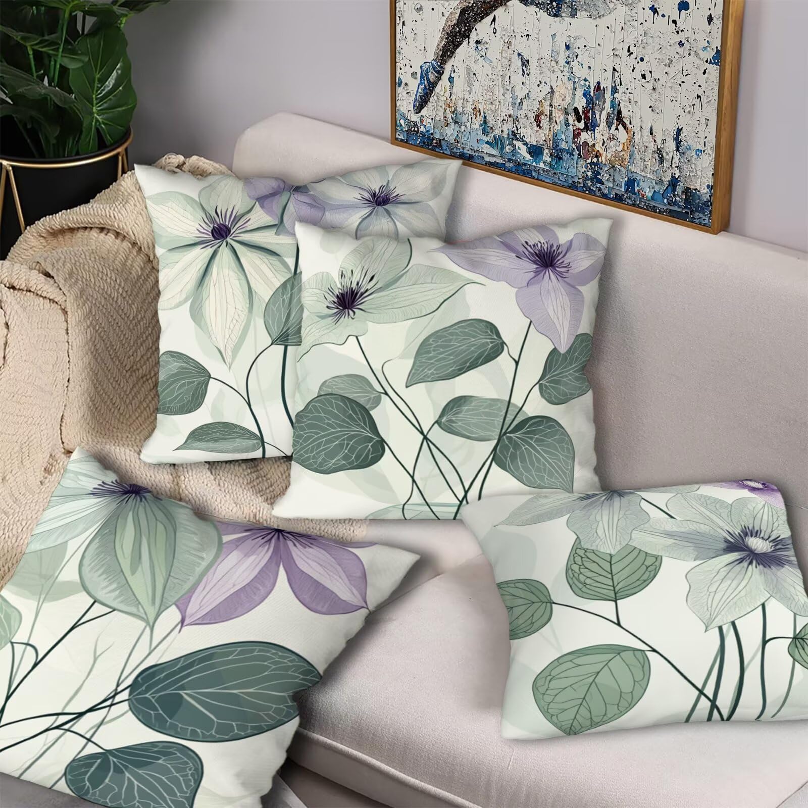 Juego de 4 Funda Cojin Verde 80x80 cm, Fundas Cojines Sofa Flor, Decorativos Cojines para Sofa, Decorativos Cojin de Terciopelo con Cremallera Oculta para Decorar Sala de Estar Cama Silla Coche R-24